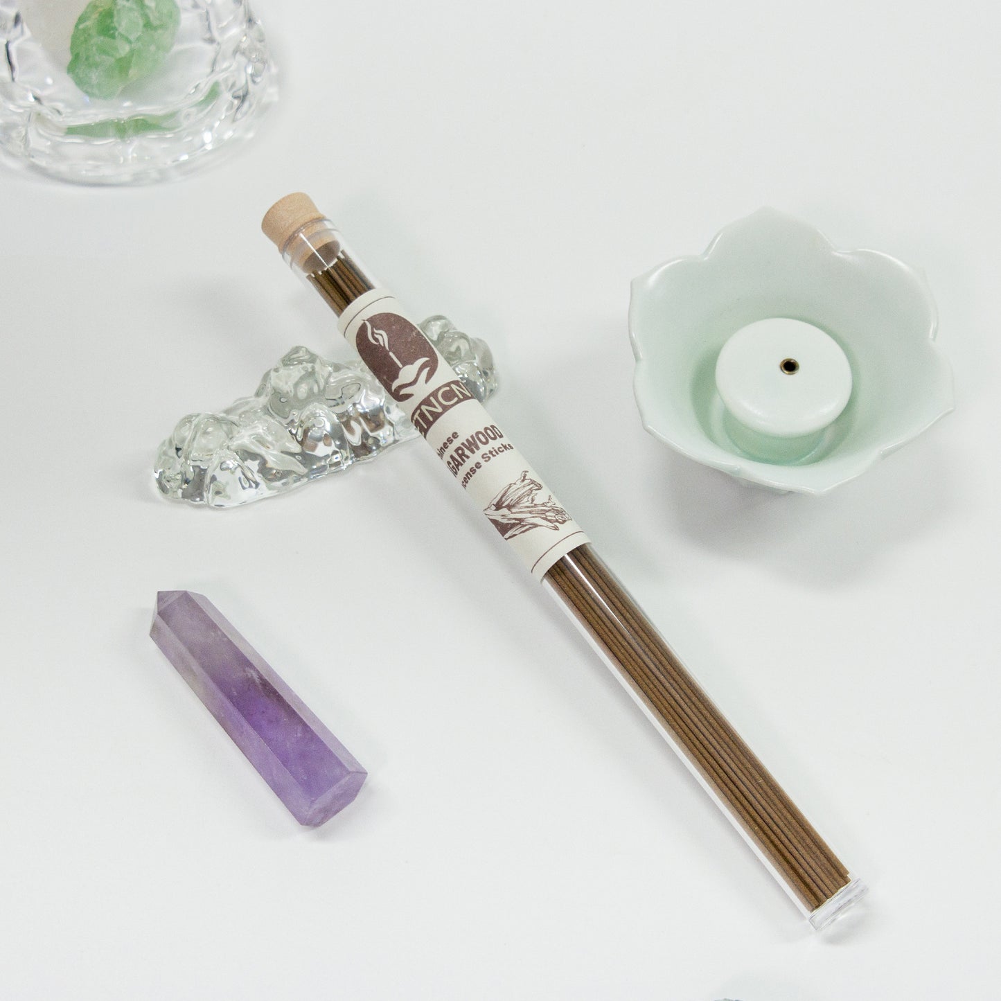 Agarwood incense sticks & caystal & incense burner
