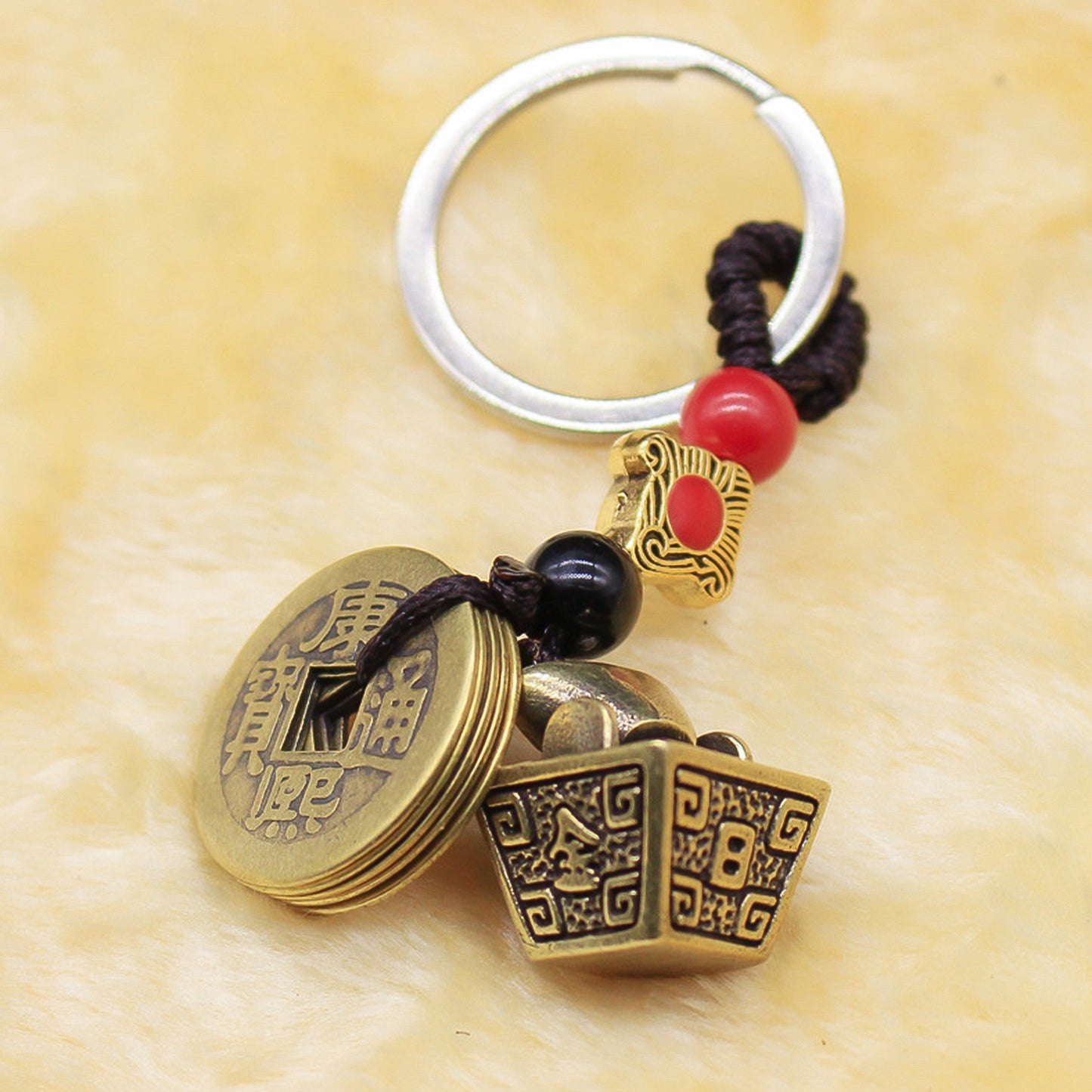 Brass Five Emperors Money Treasure Bowl to Bring Wealth and Security Backpack Ornament - ETNCN