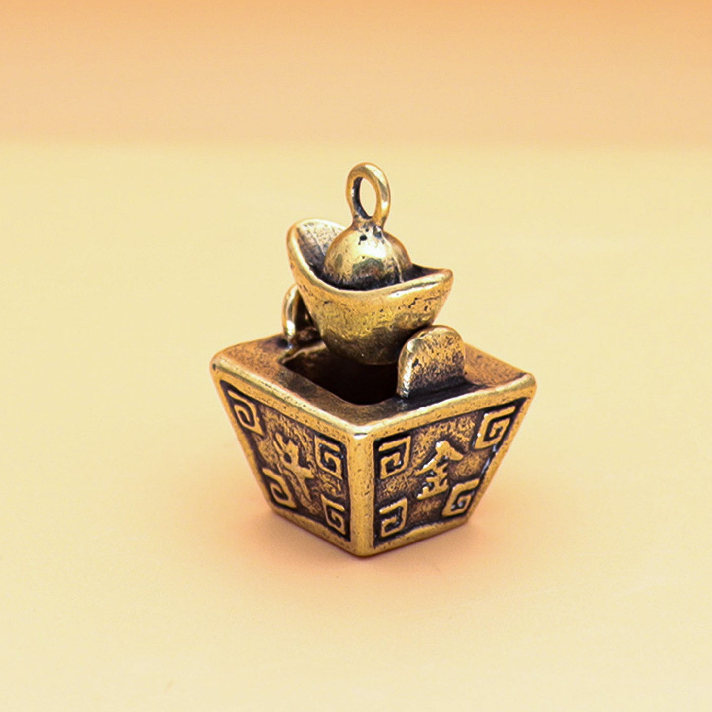Brass Five Emperors Money Treasure Bowl to Bring Wealth and Security Backpack Ornament - ETNCN