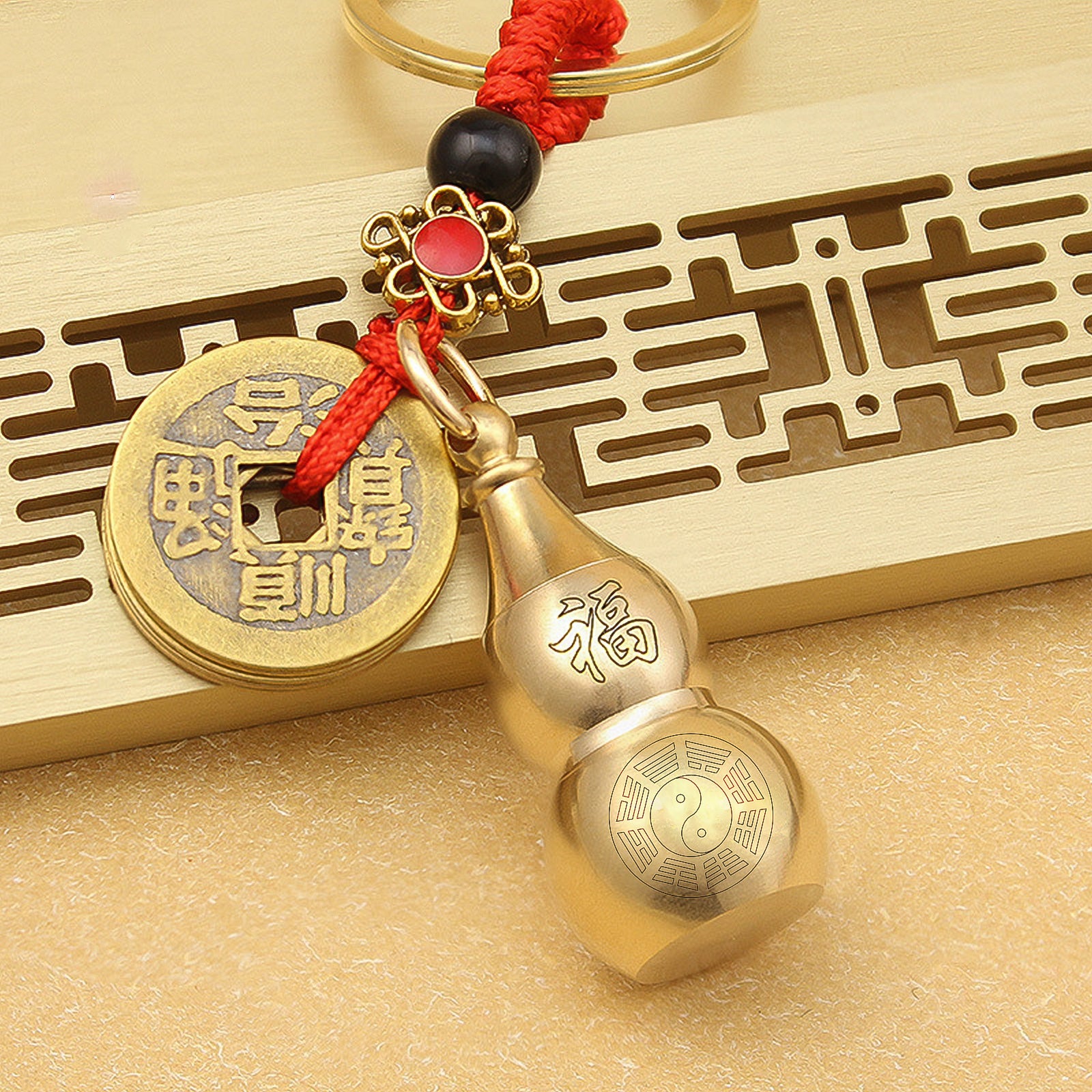 Metallic Five Emperors' Money Gourd Lucky and Healthy Keychain - ETNCN