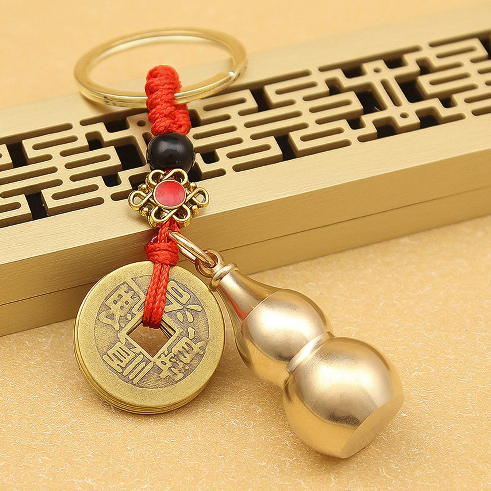 Metallic Five Emperors' Money Gourd Lucky and Healthy Keychain - ETNCN