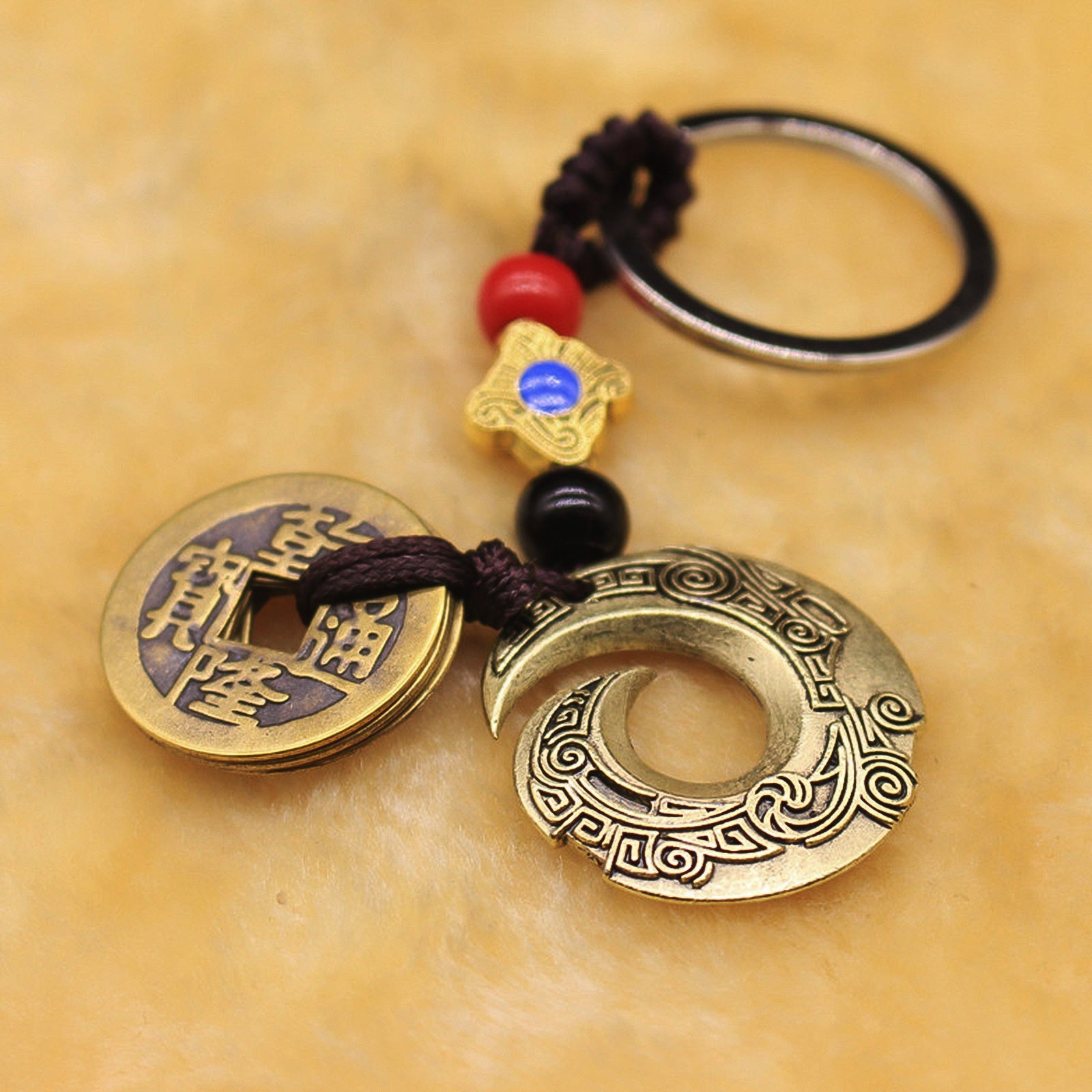 Metallic Phoenix Buckle Five Emperors' Money FengShui Keychain - ETNCN
