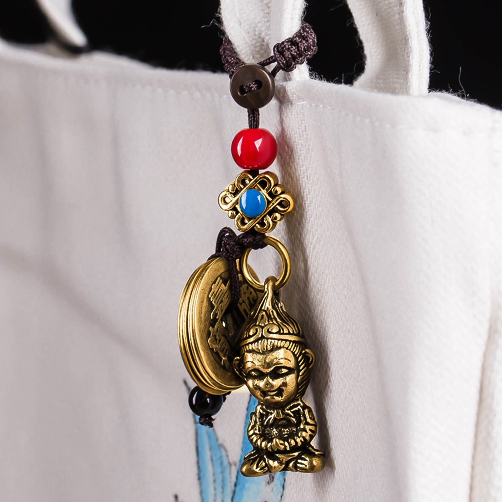 Metallic Five Emperors' Money Sun Wukong FengShui Keychain - ETNCN