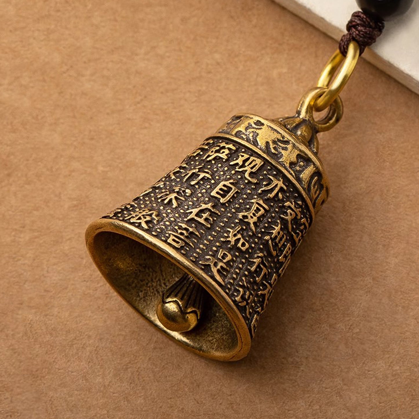 Metallic Five Emperors' Money Heart Sutra Bell Keychain - ETNCN