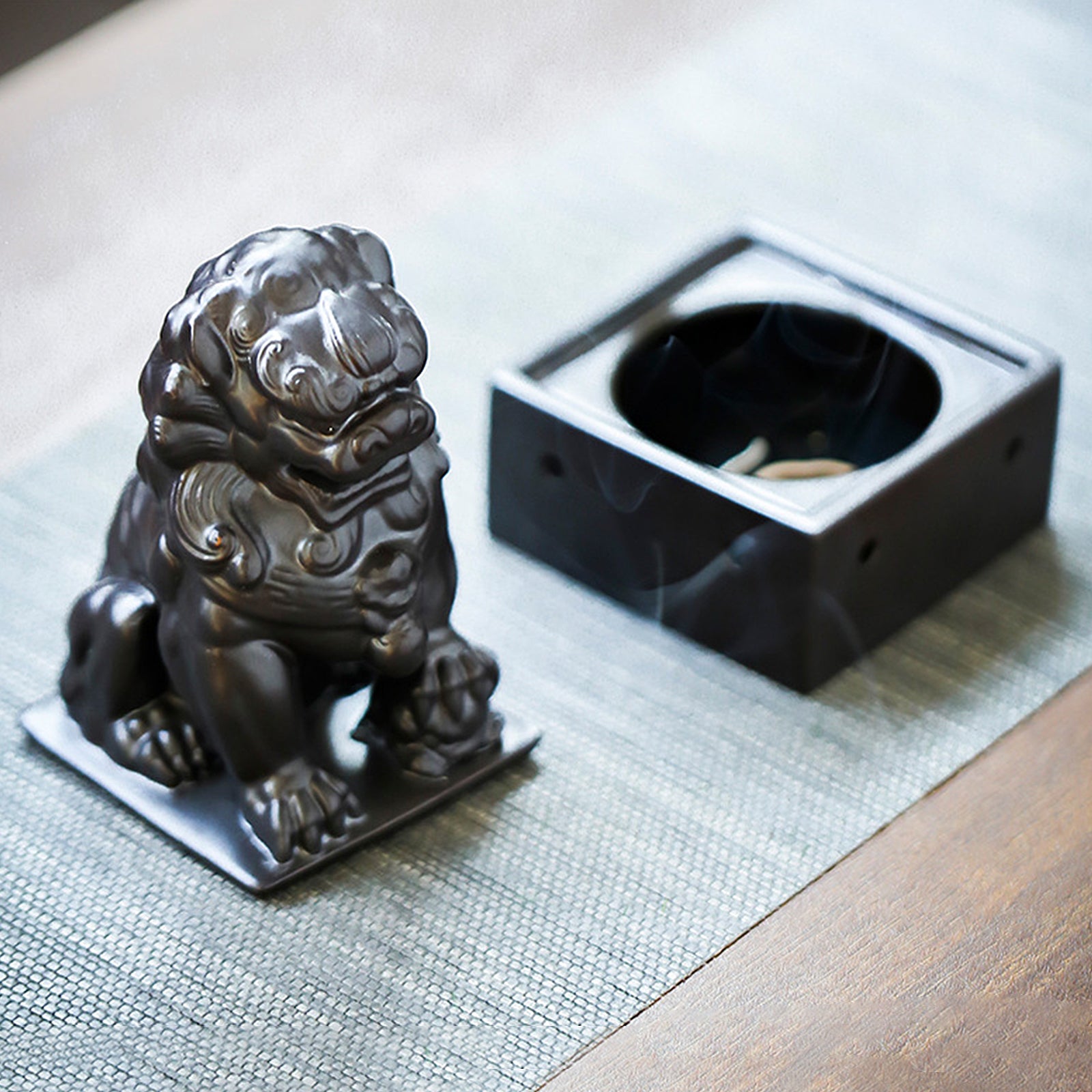 Ceramic Chinese Lion Incense Burner Ward off Evil Spirits Bless House Feng Shui - ETNCN