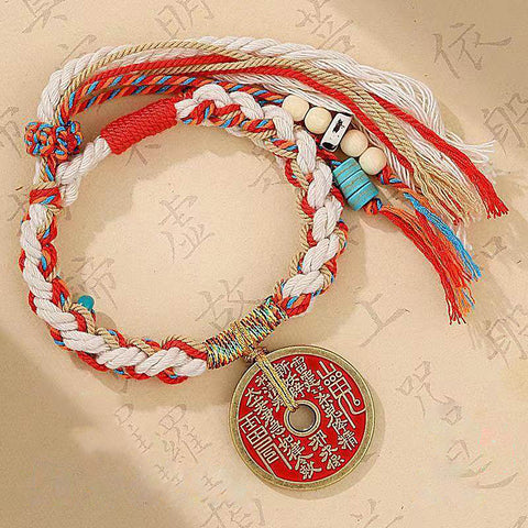 Cinnabar Ethnic Style Bagua Mountain Feng Shui Money Bracelet