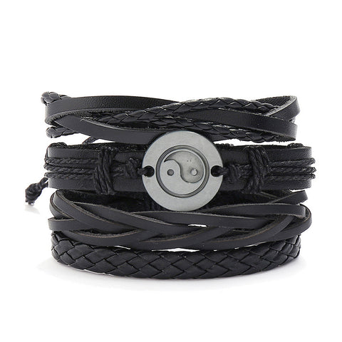 Yin Yang Tai Chi Leather Bracelet