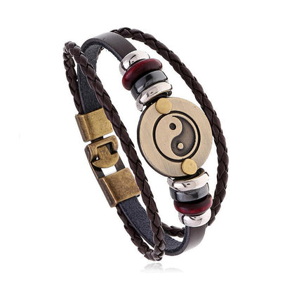 Tai Chi Yin Yang Braided Leather Bracelet