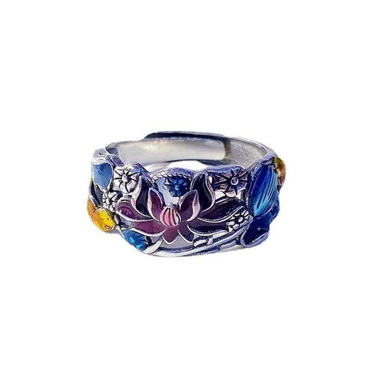 Enamel Lotus Flower Peace and Health Ring