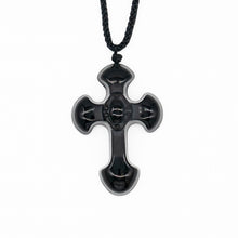 Load image into Gallery viewer, Obsidian Taoist Energy Cross Necklace - ETNCN
