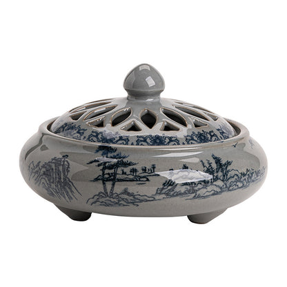 Ceramic Blue and White Porcelain Chinese Incense Burner Spiritual Energy Supplies - ETNCN