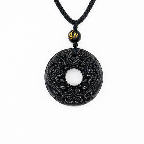 Taoist Obsidian Peaceful Fortune Circle Necklace - ETNCN