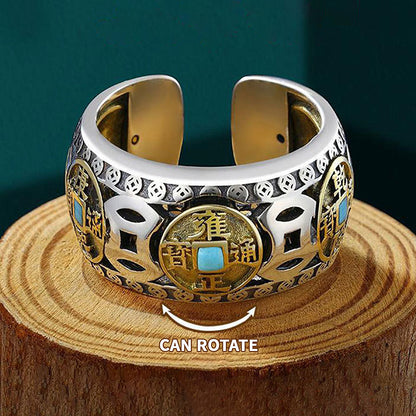 Turquoise Five Emperors Money Metal Ring