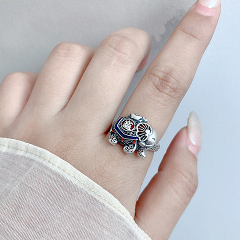 Lucky Elephant Ring in Enameled Metal