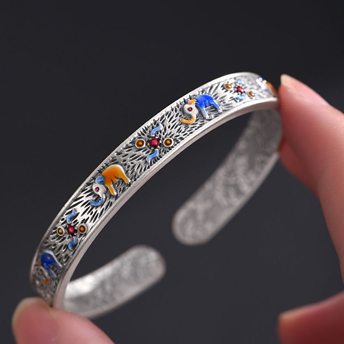 Metal Enamel Auspicious Ring + Bracelet