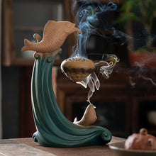 Charger l&#39;image dans la galerie, Ceramic Auspicious Pisces Lotus Flower Incense Burner Peaceful and Luck
