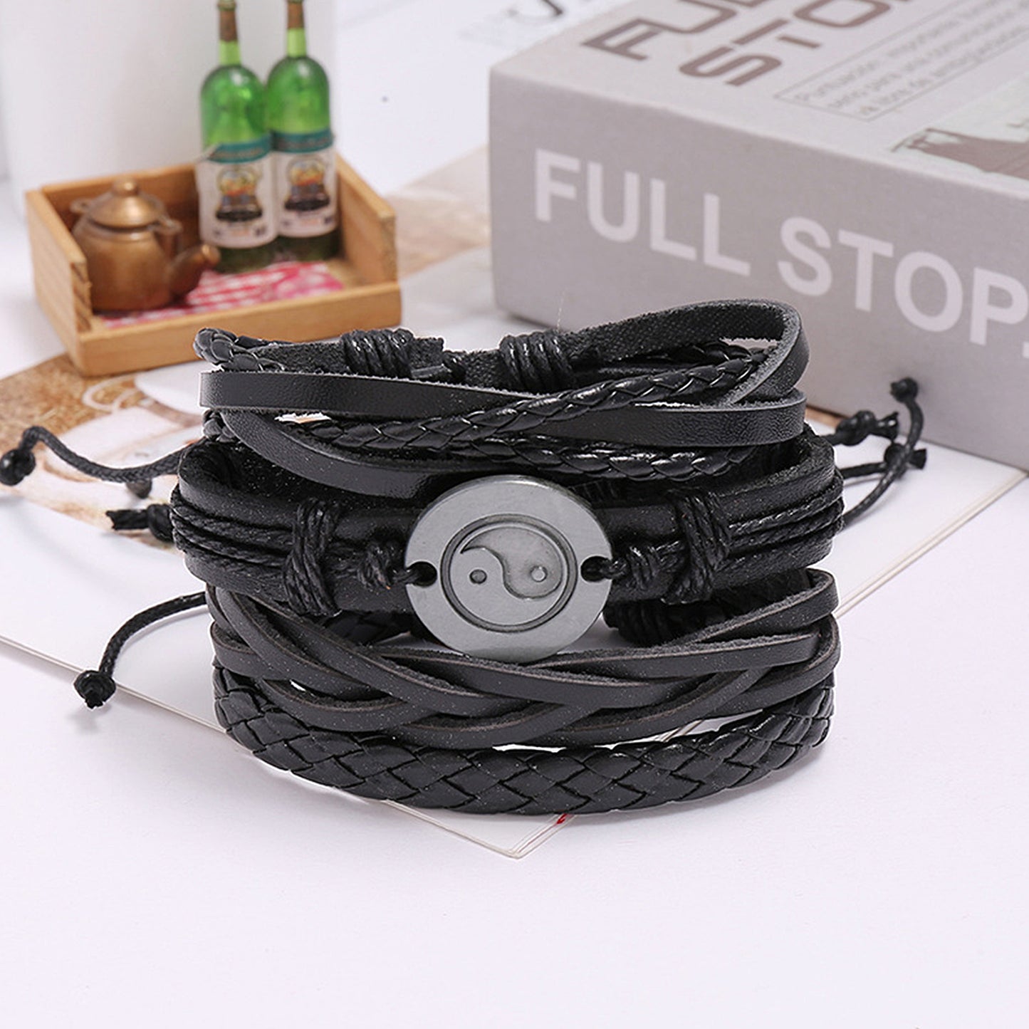 Yin Yang Tai Chi Leather Bracelet