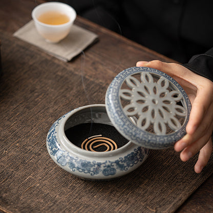 Ceramic blue and white porcelain Chinese incense burner