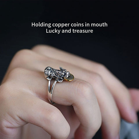 Metal Copper Coin Pixiu Ring Adjustable Size