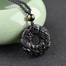 Load image into Gallery viewer, Taoist Obsidian Peaceful Fortune Circle Necklace - ETNCN
