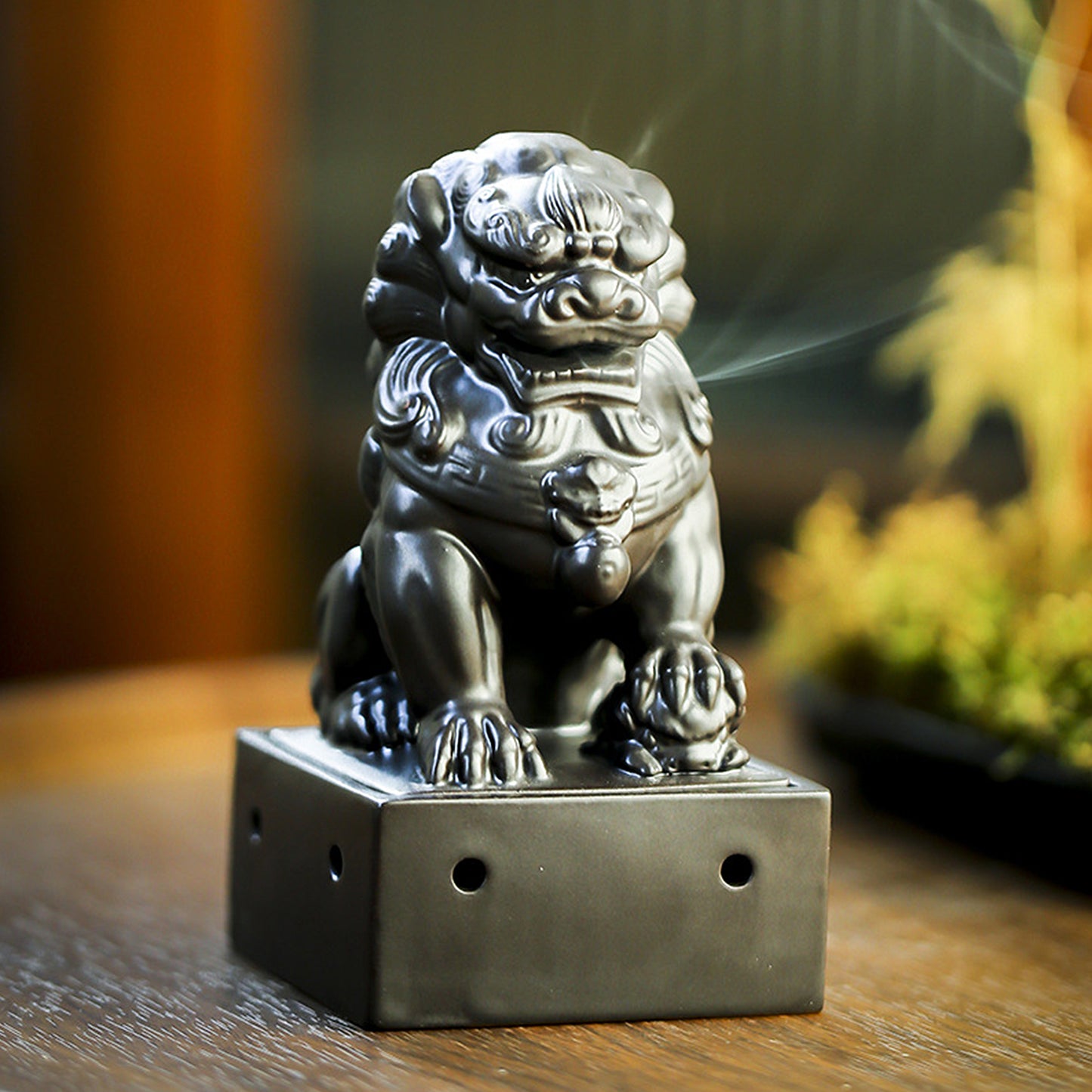 Ceramic Chinese Lion Incense Burner Ward off Evil Spirits Bless House Feng Shui - ETNCN