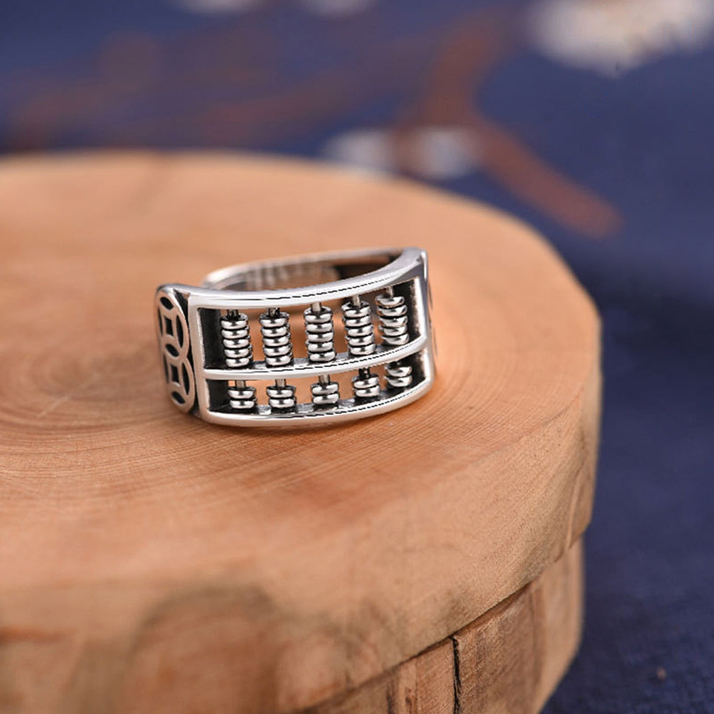 Metal Abacus Attracts Wealth Adjustable Ring