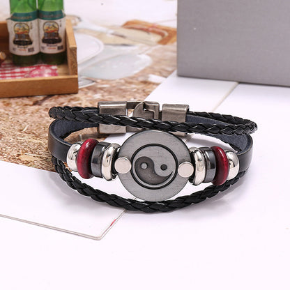 Tai Chi Yin Yang Braided Leather Bracelet