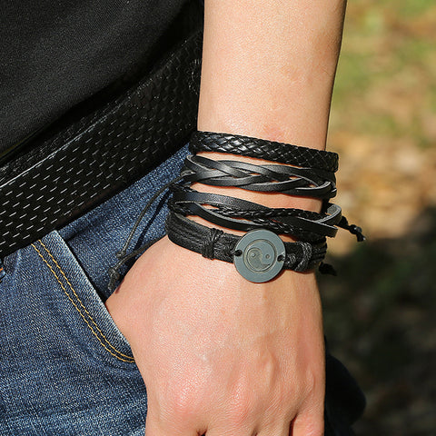 Yin Yang Tai Chi Leather Bracelet