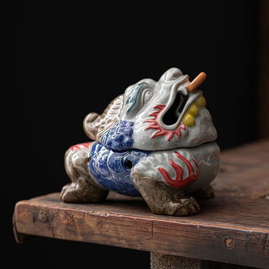 Ceramic golden toad incense burner