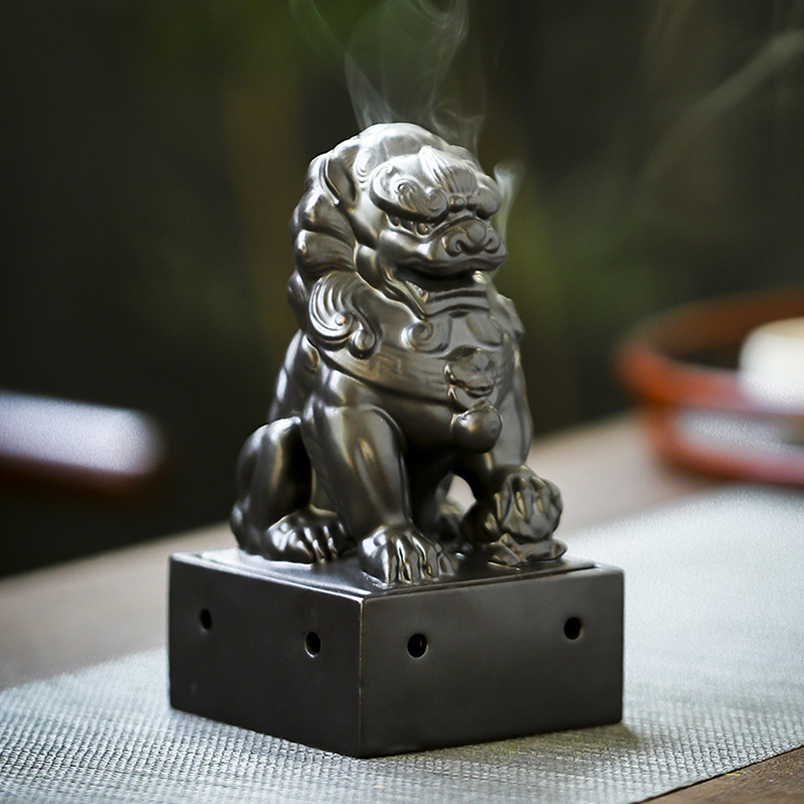 Ceramic Chinese Lion Incense Burner Ward off Evil Spirits Bless House Feng Shui - ETNCN