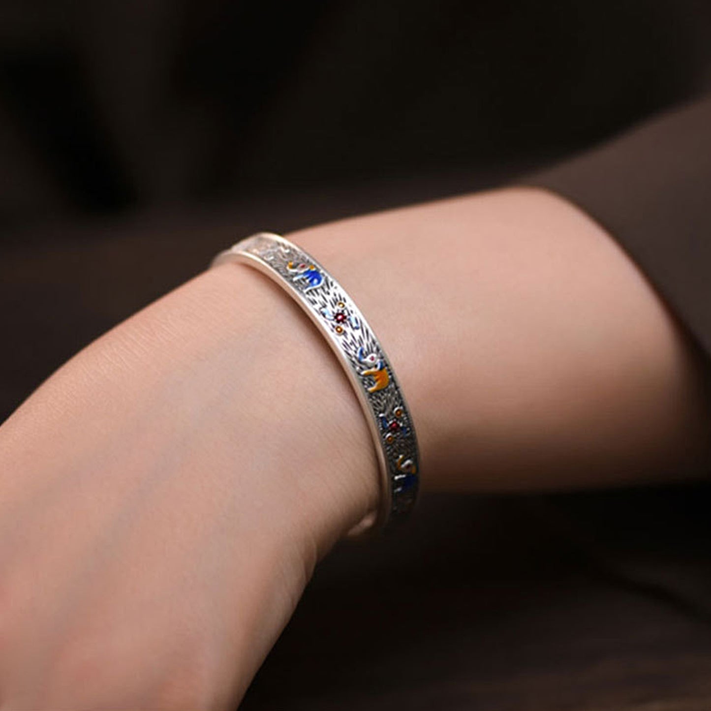 Metal Enamel Auspicious Ring + Bracelet