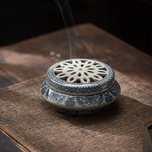 Ceramic blue and white porcelain Chinese incense burner