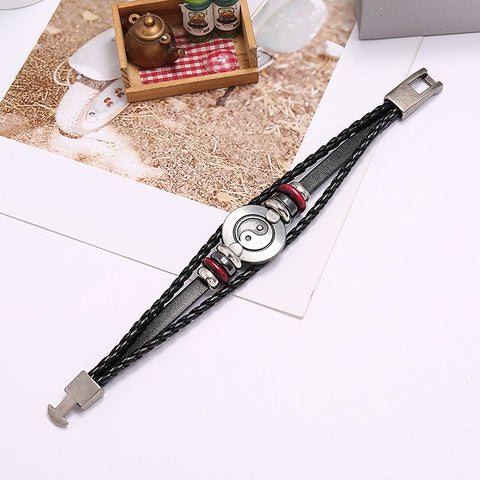 Tai Chi Yin Yang Braided Leather Bracelet