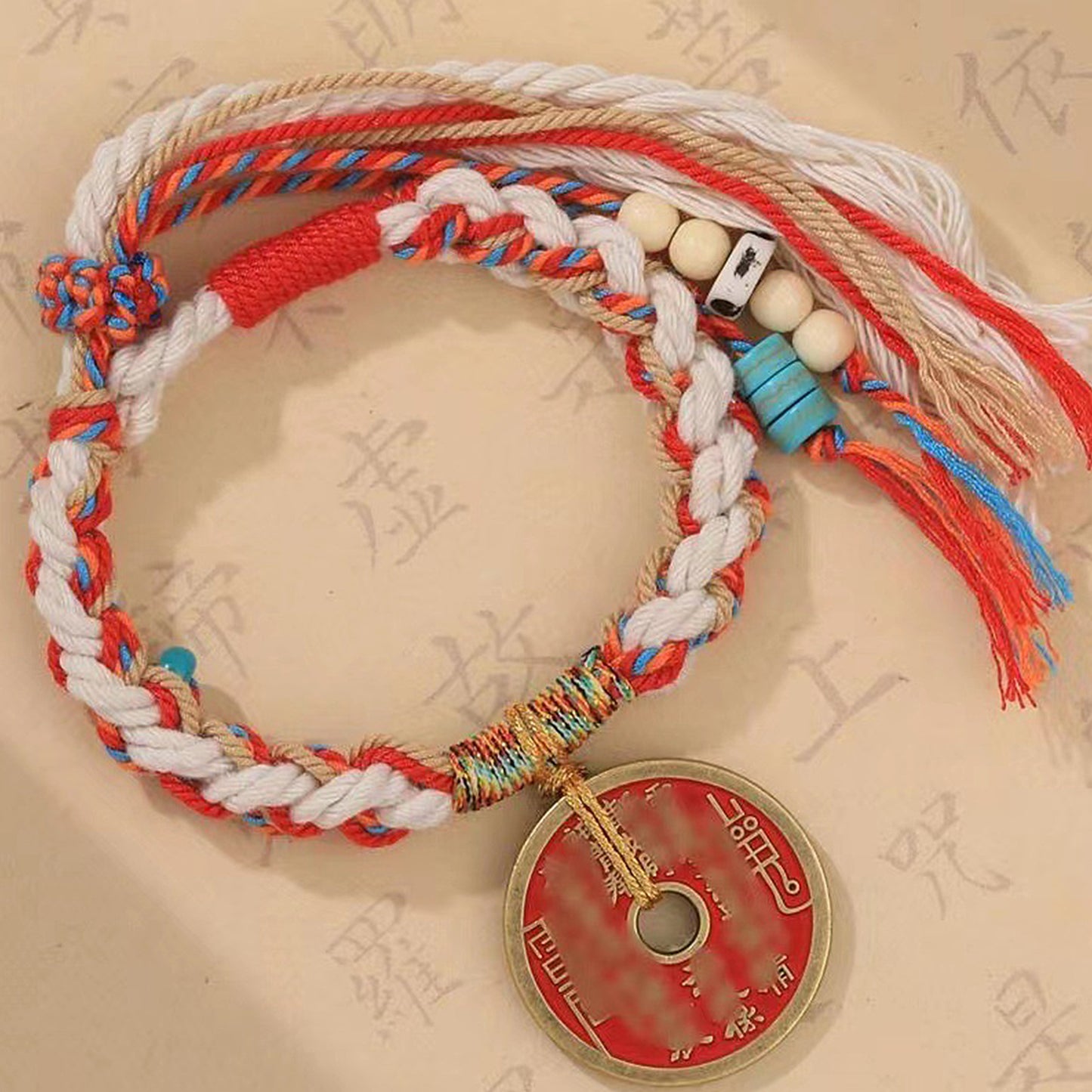 Cinnabar Ethnic Style Bagua Mountain Feng Shui Money Bracelet