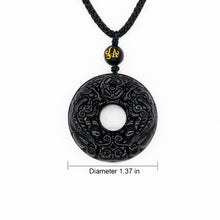 Load image into Gallery viewer, Taoist Obsidian Peaceful Fortune Circle Necklace - ETNCN
