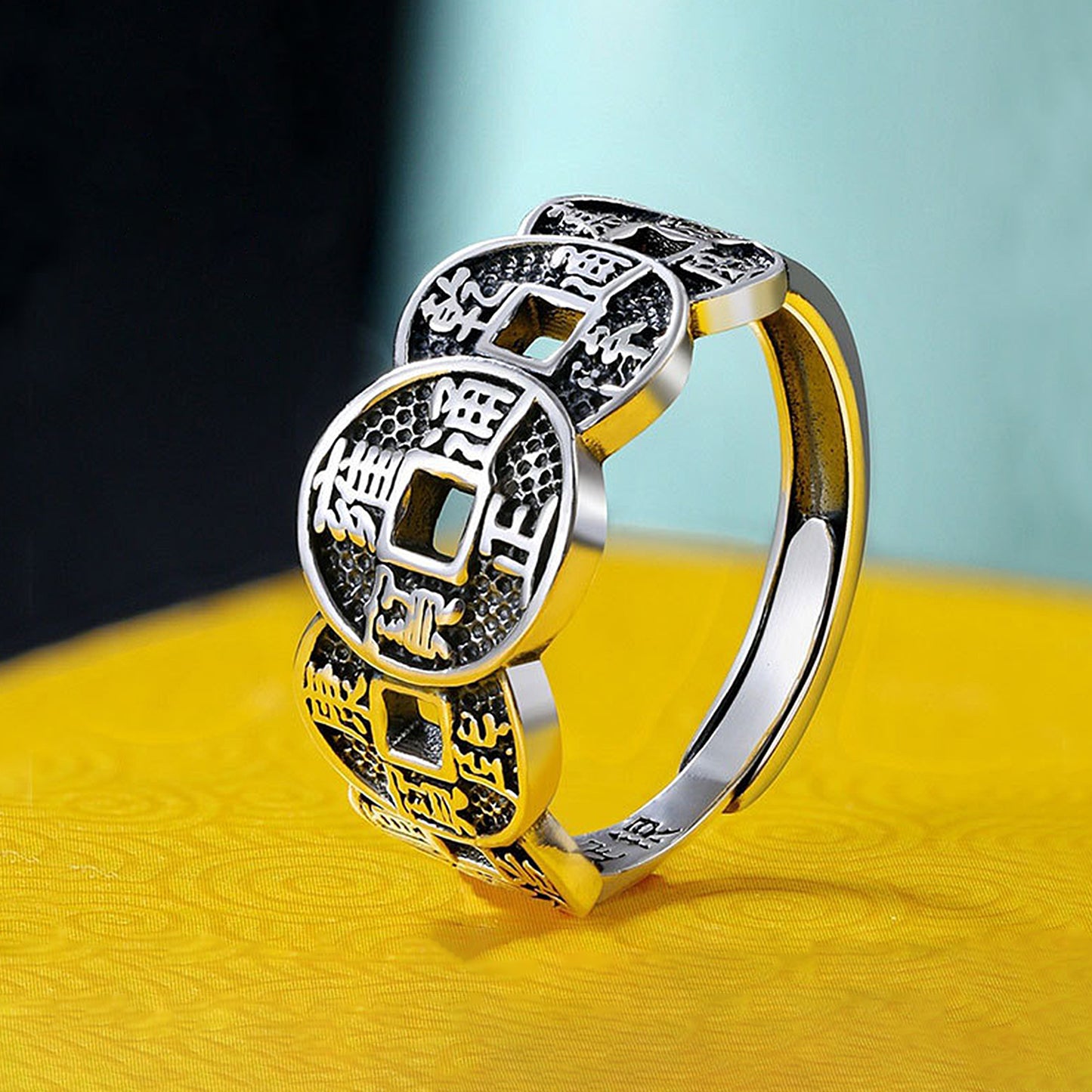 Metal Coin Five Emperors Money Ring