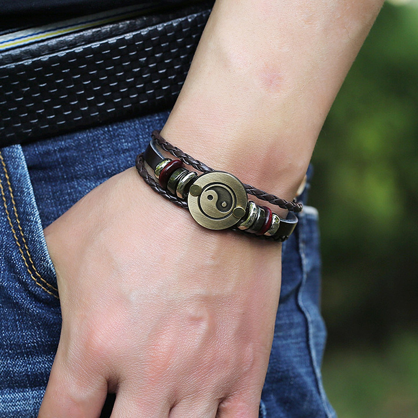 Tai Chi Yin Yang Braided Leather Bracelet