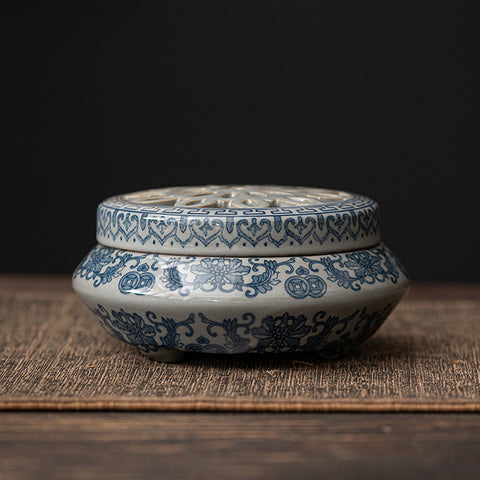 Ceramic blue and white porcelain Chinese incense burner