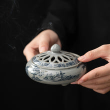 Load image into Gallery viewer, Ceramic Blue and White Porcelain Chinese Incense Burner Spiritual Energy Supplies - ETNCN
