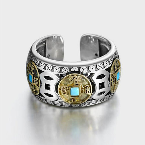 Turquoise Five Emperors Money Metal Ring