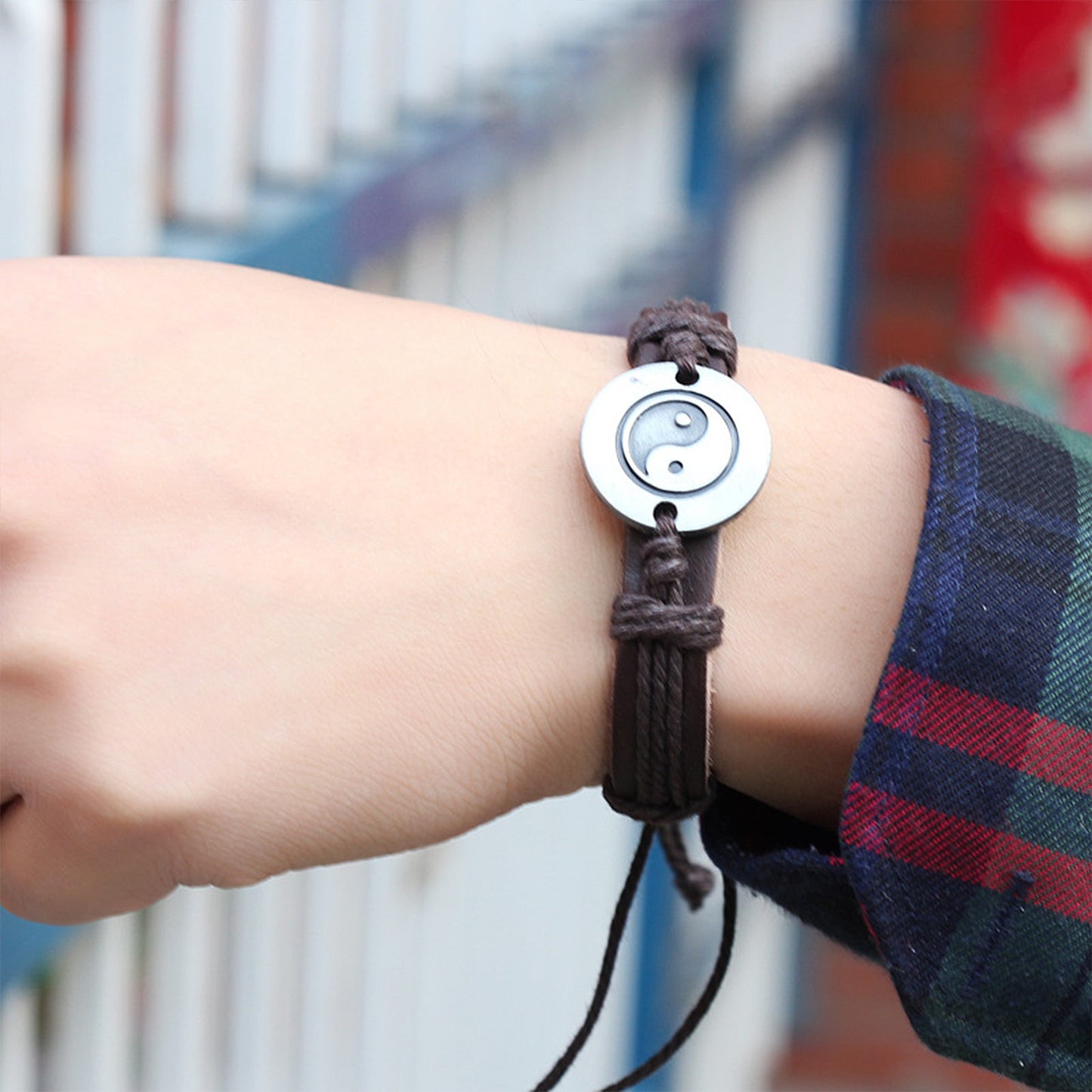 Yin Yang Tai Chi Leather Bracelet