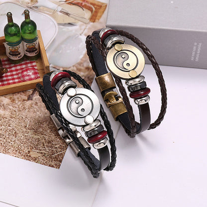 Tai Chi Yin Yang Braided Leather Bracelet