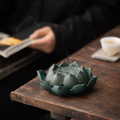 Rustic Style Ceramic Lotus Incense Burner