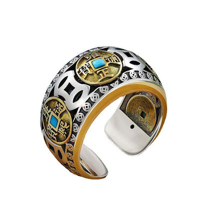 Turquoise Five Emperors Money Metal Ring