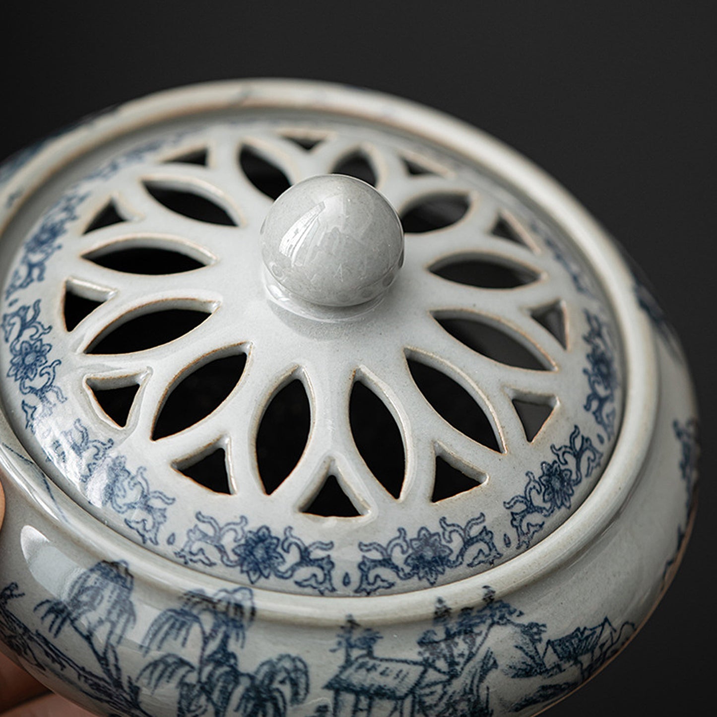 Ceramic Blue and White Porcelain Chinese Incense Burner Spiritual Energy Supplies - ETNCN