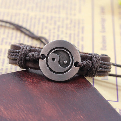 Yin Yang Tai Chi Leather Bracelet