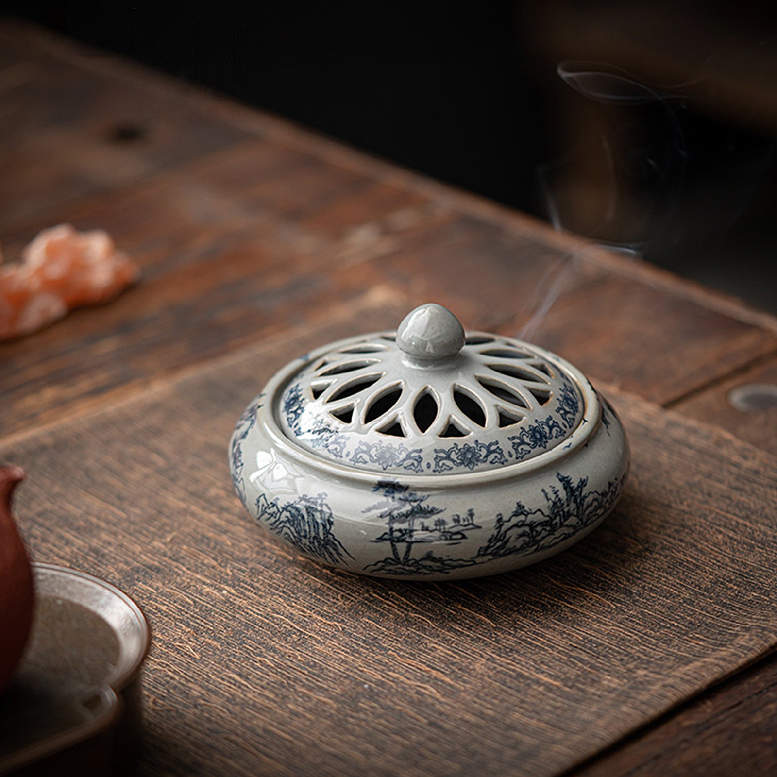 Ceramic Blue and White Porcelain Chinese Incense Burner Spiritual Energy Supplies - ETNCN