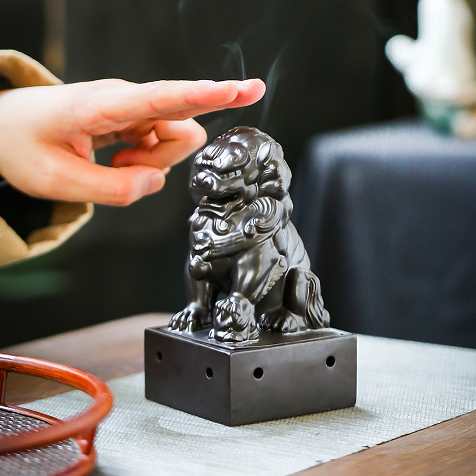 Ceramic Chinese Lion Incense Burner Ward off Evil Spirits Bless House Feng Shui - ETNCN