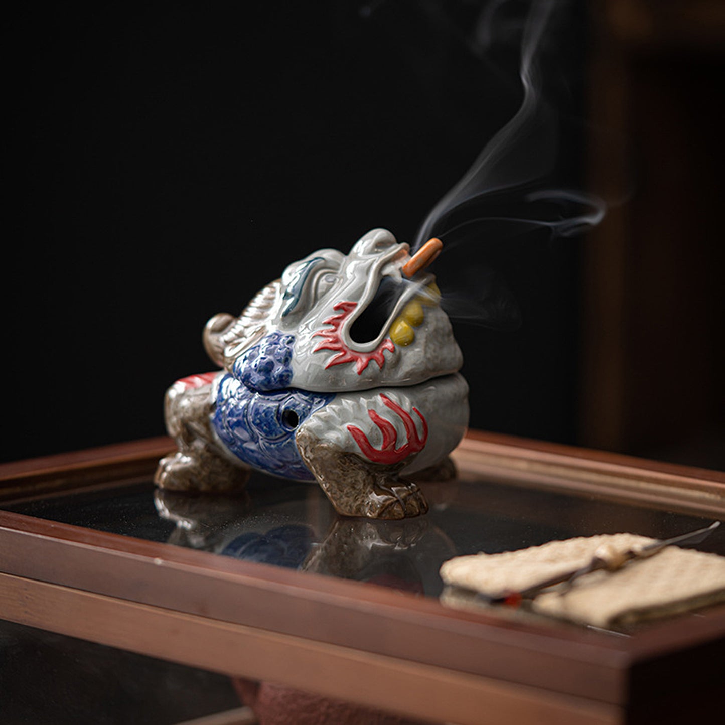 Ceramic golden toad incense burner