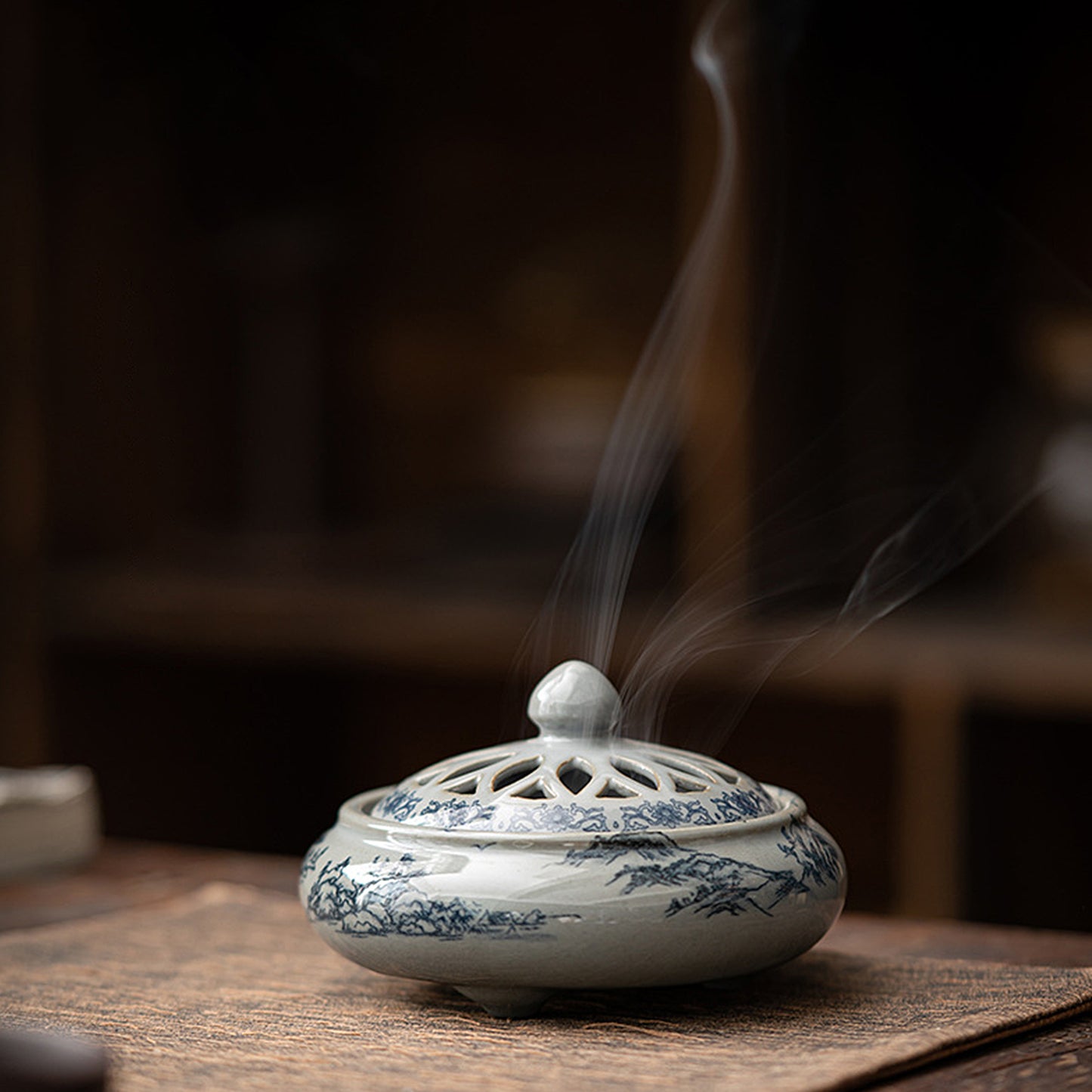 Ceramic Blue and White Porcelain Chinese Incense Burner Spiritual Energy Supplies - ETNCN